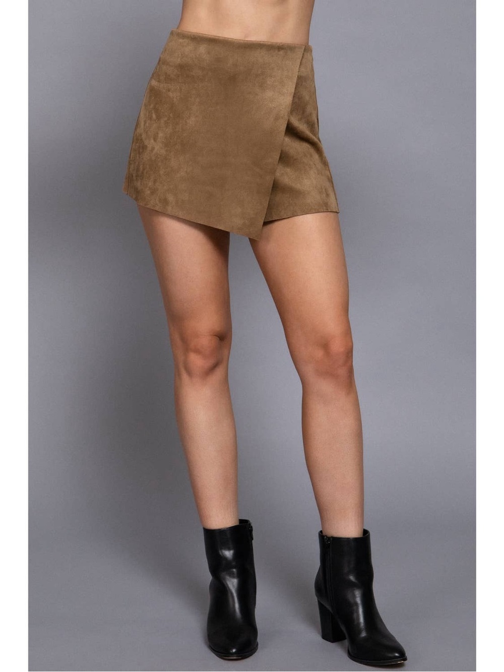 Camel Tan Faux Suede Wrap Front Skort - Size 1XL